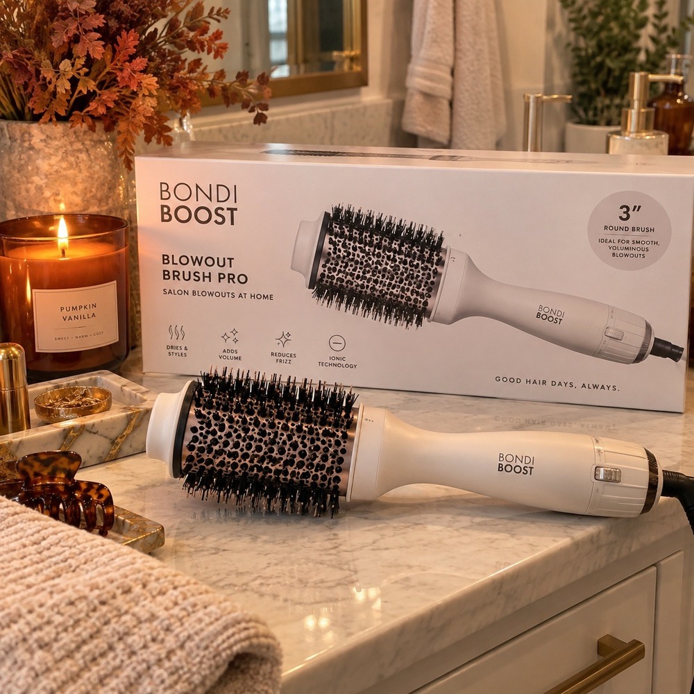 BondiBoost Blowout Brush Pro 3 Inch 75mm Hair Dryer Brush White 950W Ionic